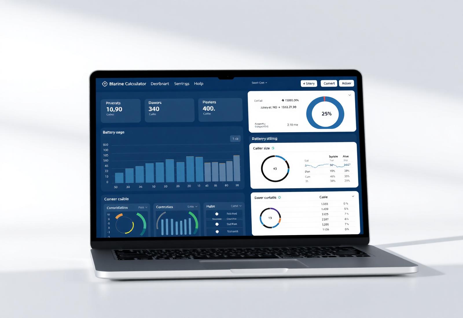 MarinePower.app — battery bank sizing and cable calculations MarinePower.app dashboard showing battery bank sizing and marine cable calculation results